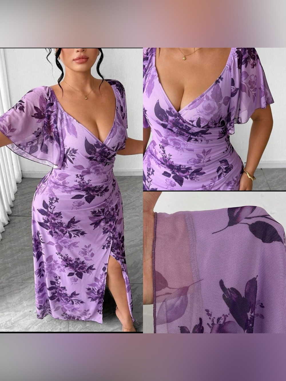 SHEINCurve Lavender Floral Wrap-Style Maxi Dress - Picture 2 of 4